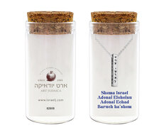 Hangertje Shema Yisrael (Hoor Israel...) in zilver, inclusief Ketting in een stijlvol glazen kokertje