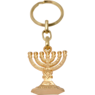 Sleutelhanger goudkleurige menorah met de tekst Jerusalem