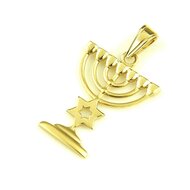 Menorah met Davidster hangertje 14K goud in prachtige vormgeving van Ben Sadya. 