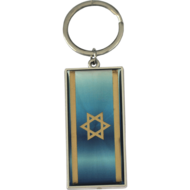 Sleutelhanger, luxe Israelvlag in lichtblauw met parelmoerglans en zilverkleurige Davidster en strepen