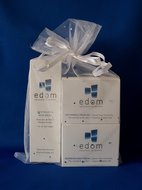 Cadeaupakket van 3 Edom huidverzorgingsproducten: Anti-Rimpelcreme (Q10), Nachtcreme en een moddermasker in een organza cadeauz