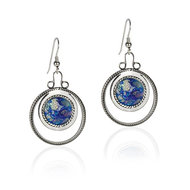Oorbellen met Romeins Glas in handbewerkt rond zilveren hangertje uit de Rafael Jewelry Collectie