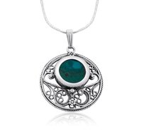 Bijzondere hanger van Filligree zilver met Eilatsteen aan een bijpassende ketting uit de Rafael Jewelry Collectie