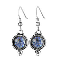 Oorbellen met Romeins Glas in neutraal handbewerkt rond zilveren hangertje uit de Rafael Jewelry Collectie