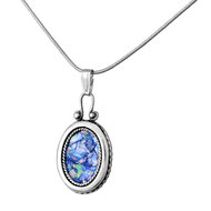 Prachtig zilveren hangertje met Romeins Glas in ovale vormgeving aan een bijpassende zilveren ketting uit de Rafael Jewelry Col