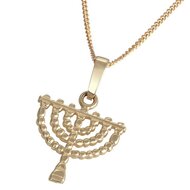 Menorah / Menora hangertje, 14K bewerkt gouden Menorah hangertje in sierlijk ontwerp uit de Rafael Jewelry collectie