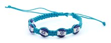 Armband, leuk blauw gehaakt armbandje met &#039;Israelvlag&#039; kralen