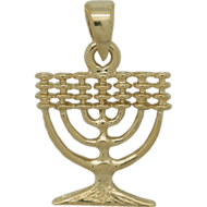 Menorah hangertje, mooi zilver met geelgoud verguld Menorah / Menora hangertje