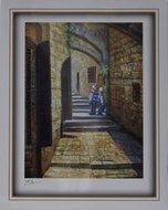 Reproductie: 2 kindertjes op de trappen in de Oude Stad Jeruzalem