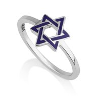 Ring Davidster blauw, zilveren Ring uit Israel met blauw geëmailleerde Davidster van de Israelische ontwerpster Marina