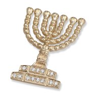 Menorah hangertje, schitterend 14K gouden Tempel Menorah hangertje met diamantjes uit de Rafael Jewelry collectie