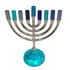 Chanukah Menorah, mooi uitgevoerde Chanoekia van Yair Emanuel uitgevoerd in mat zilverkleur met cups in verschillende blauwtint