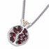 Schitterend 3D zilveren Granaatappelhangertje met gouden (9 Kt) kroontje en 8 ovale garnet edelstenen aan een bijpassende zilve