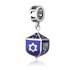 Hangend bedeltje Dreidel / Chanukah Bedeltje van zilver met blauwe emaille 